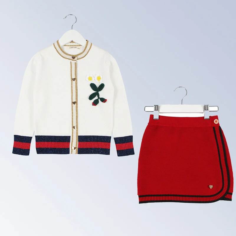

Baby Girls Knitting Sweater Sets for 1 2 3 4 5 6 Years Autumn Winter Clothes Fashion Long Sleeve Sweater + Short Skirt Set 2pcs