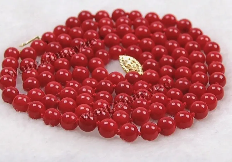 

S757U shipping LONG 32" 7-7.5mm Japan Red Coral Round Beads Necklace AAA Grade /A069