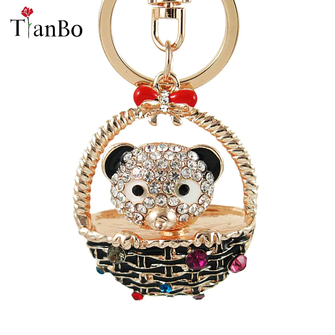 

Creative keychain novelty Rhinestone Animal Baskets Bear car Key chain rings Fashion women handbag key holder charm girl Jewelry