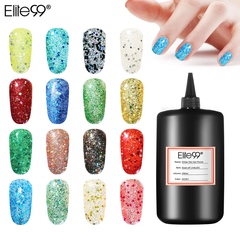 

Elite99 Glitter Gel Nail Polish 250ML UV & LED Lamp Top Base Coat Nail Primer Semi Permanent Varnish