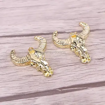 

6PCS Full gold electroplated buffalo cattle horn pendants Charms, fashion ox / buffalo head pendants Charms