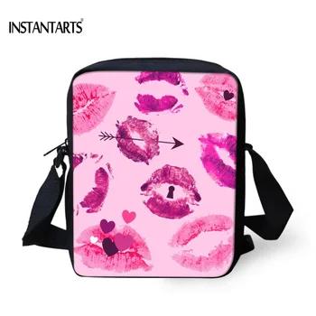 

INSTANTARTS Pink Women Travel Small Messenger Bags Sexy Red Lip Printing Handbags Fashion Famous Brand Lady Mini Cross Body Bag
