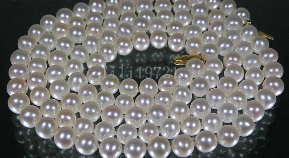 

Hot selling free shipping******perfect round 50" AAA 7.5-8mm white akoya pearls necklace 14k gold clasp