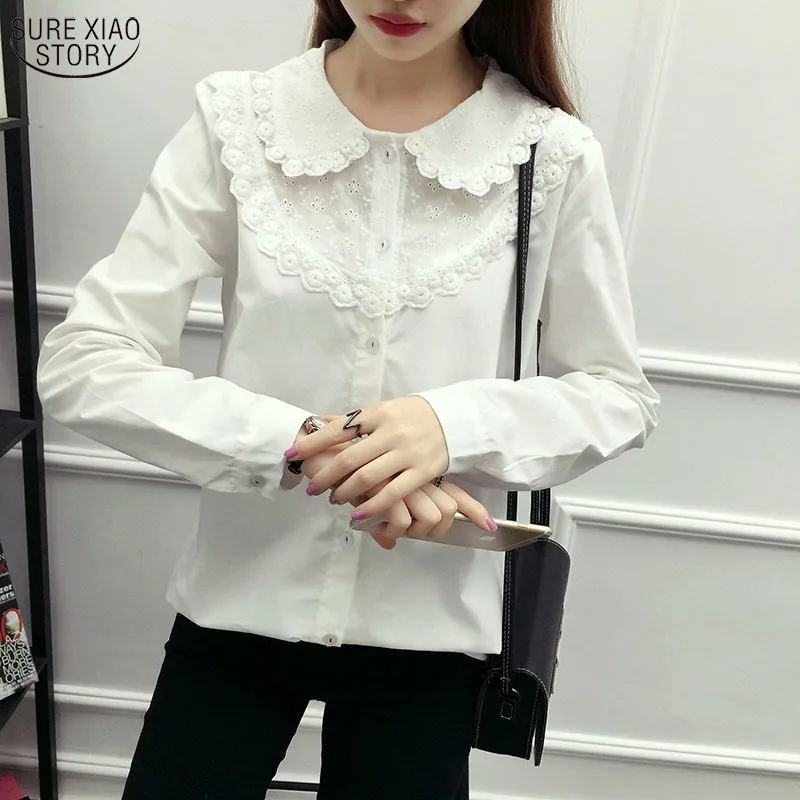 

2017 Doll Lace Collar blouses Autumn Small Fresh Stringy Selvedge Embroidery Render of Cotton White Bottoming Shirts 328F 30