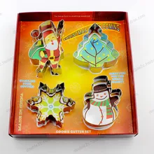 4 шт./компл. формочка для рождественского печенья 3D Рождество Санта-Клаус, снеговик, печенья cortadores де галетас металл, Выпекать печенье инструменты