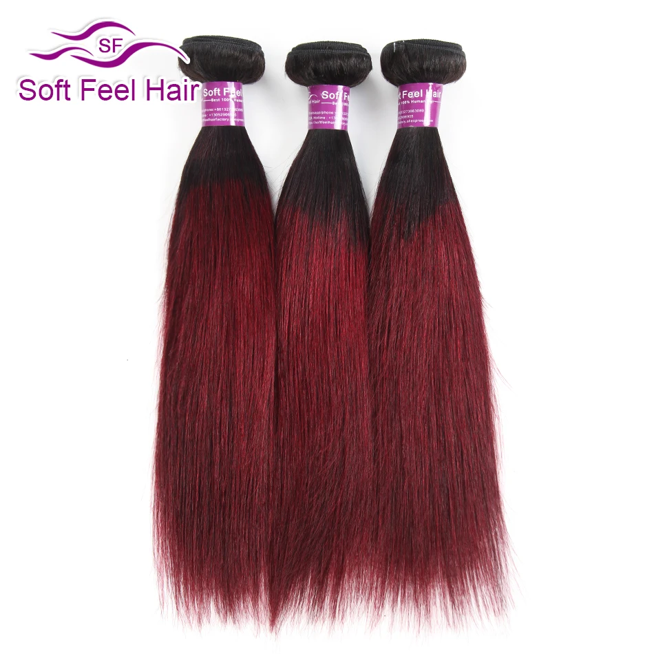 Soft Feel Hair Ombre Peruvian Hair Weave Bundles 1B/Burgundy Ombre Straight Human Hair 3/4 Bundles Red 99J Remy Hair Extensions