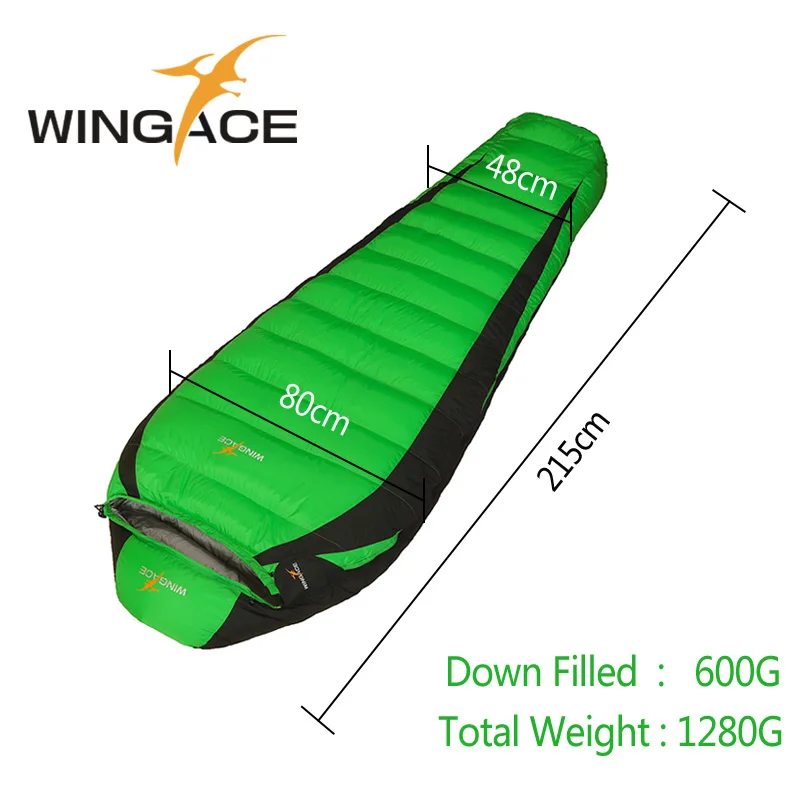 WINGACE 320T нейлоновый наружный спальный мешок для кемпинга, 600 г, 1000 г, сверхлегкий спальный мешок на утином пуху, спальный мешок для взрослых мам, можно соединять - Цвет: Green 600G