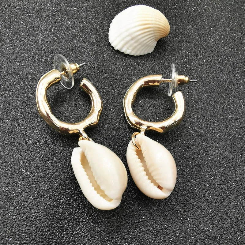 JCYMONG 13 Style Sea Shell Earrings For Women Gold Silver Color Metal Shell Cowrie Statement Earrings 2019 Summer Beach Jewelry