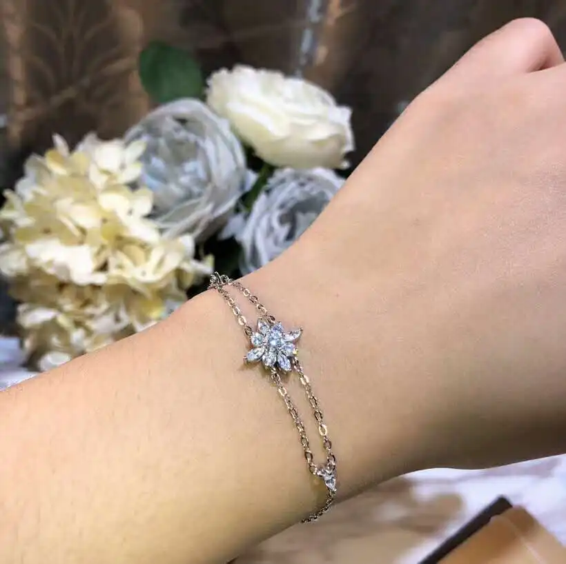 

S925 Silver Flower Zircon Charm Bracelet for Woman Girl Fashion Silver Chain Adjustable Bracelet For Women Party Gift