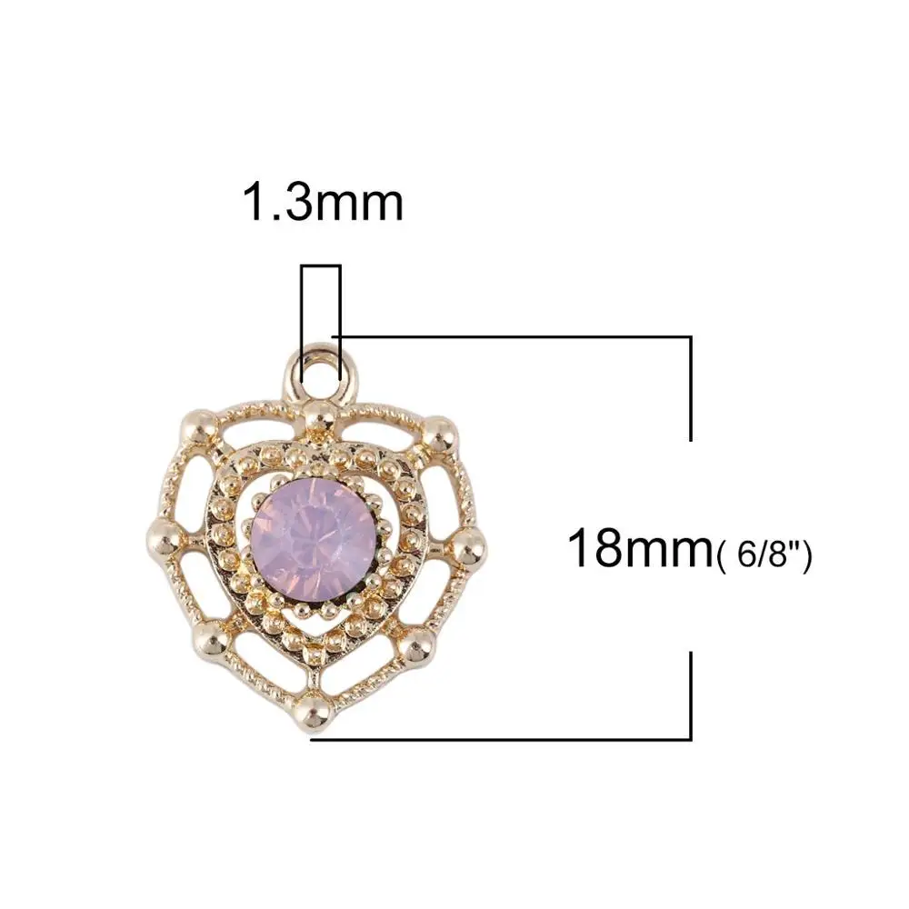 Doreen Box, цинковый сплав, винтажные подвески в Королевском Стиле, подвески в виде сердца, полые Стразы золотистого цвета для браслета, ожерелья, 10 шт - Окраска металла: pink
