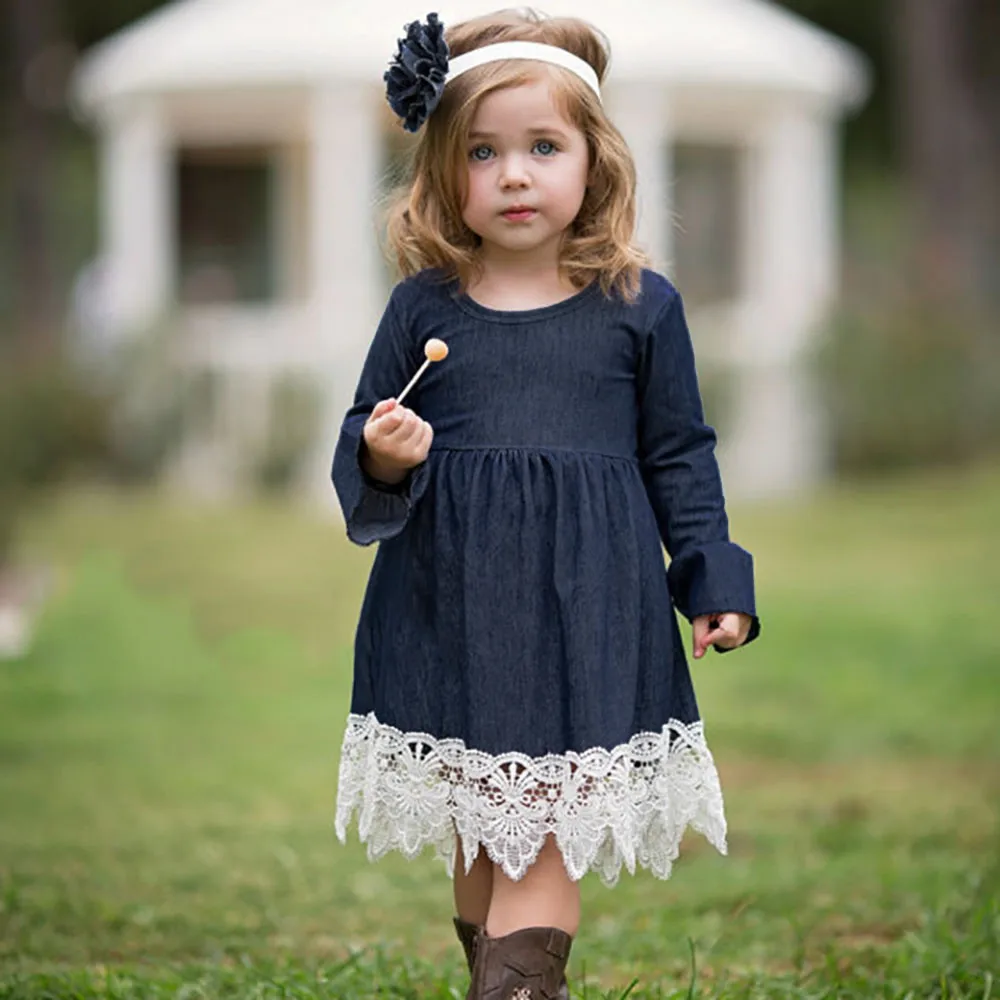 Buy Toddler Infant Baby Girls Denim Flare Sleeve Dress