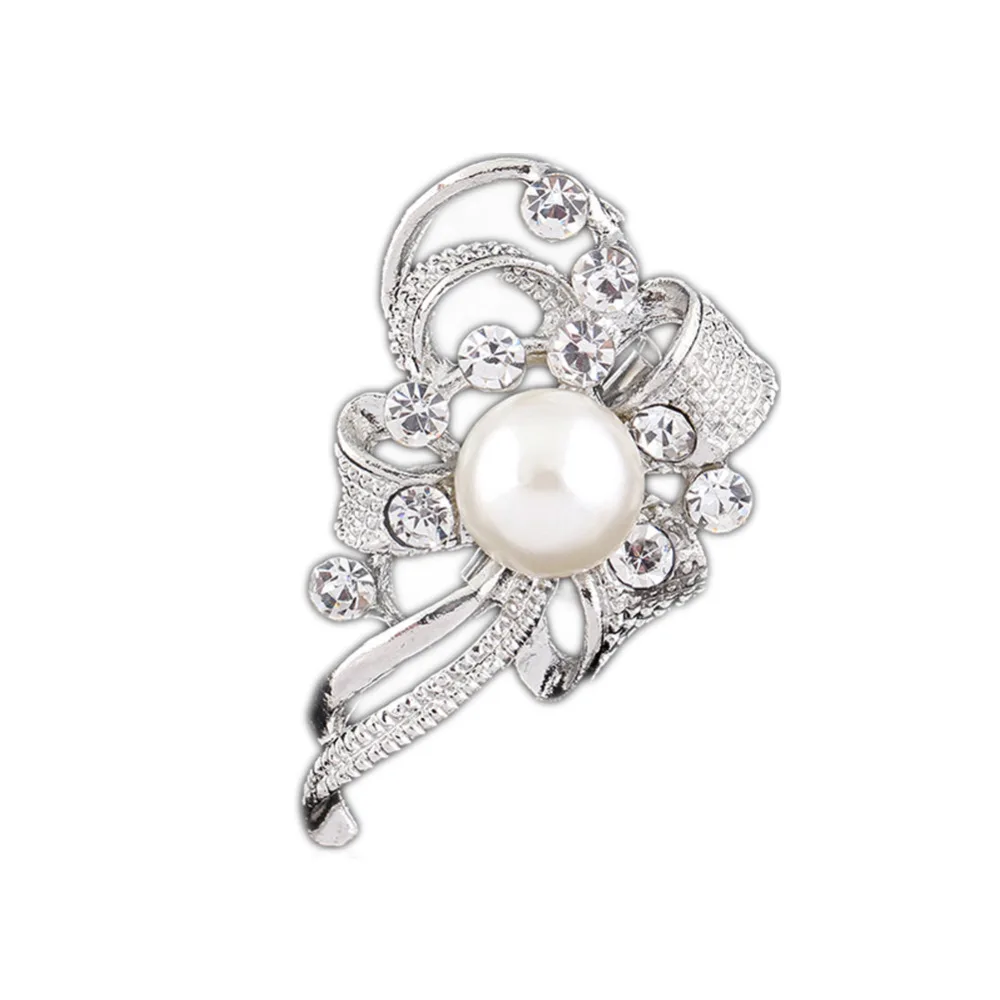 

Drop Shipping Elegant Jewelry Pin Scarf Dress Decoration Gift Diamante Bow Silver Plated Brooch