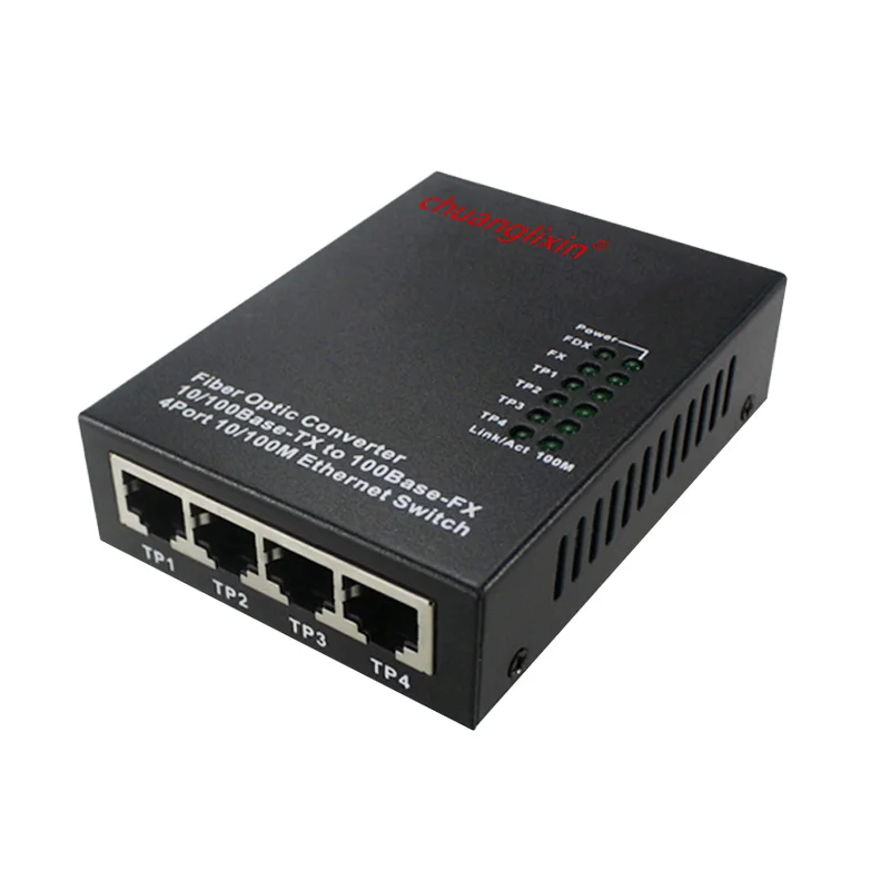 Ethernet медиаконвертер 10/100 м 4 порта + 1 оптоволоконный порт Оптический SC 1310/1550nm AB