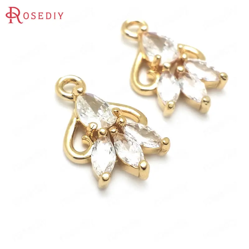 

(36446)6PCS 17x10MM 24K Champagne Gold Color Brass with Zircon Drop Shape Charms Pendants High Quality Diy Jewelry Accessories