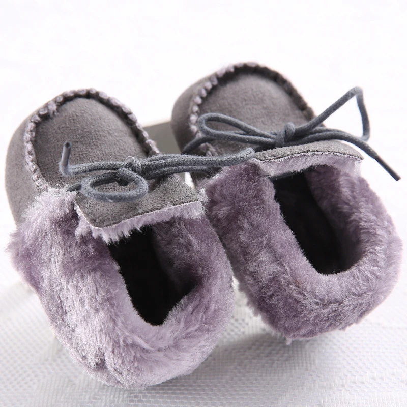 Baby Warm Fluffy Fur Bow Slippers Pram Cot Shoes non slip by Moshi Babies 