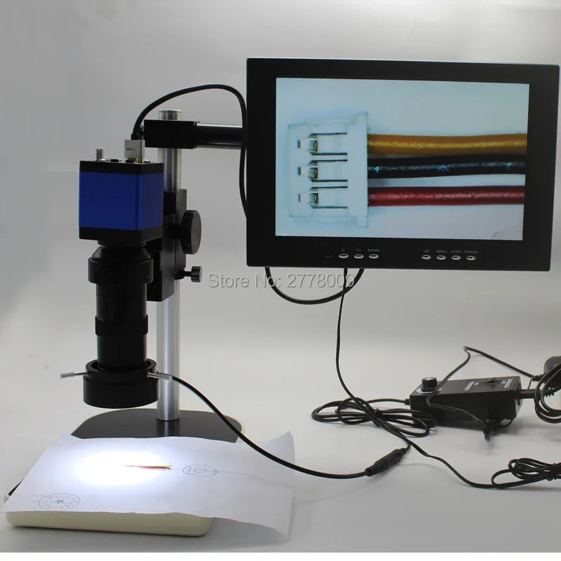 

Full HD 1080P HDMI USB Industrial Microscope Camera 8X-130X C-mount Lens Workbench Adjustable LED Light 10-inch Monitor