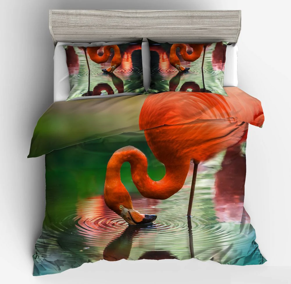 

Pink Flamingo 3D bedding sets,flamingo birds in Lake Printed Decorative 2/3pcs bedspreads animal Bedclothes,Kids Duvet Cover Set