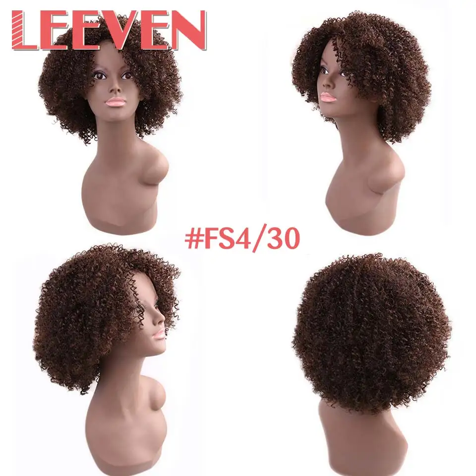 Leeven Синтетические Волосы Короткие афро кудрявый вьющиеся Искусственные парики Черный цвет косплей для Африки женщина регулируемый высокой Температура Волокно