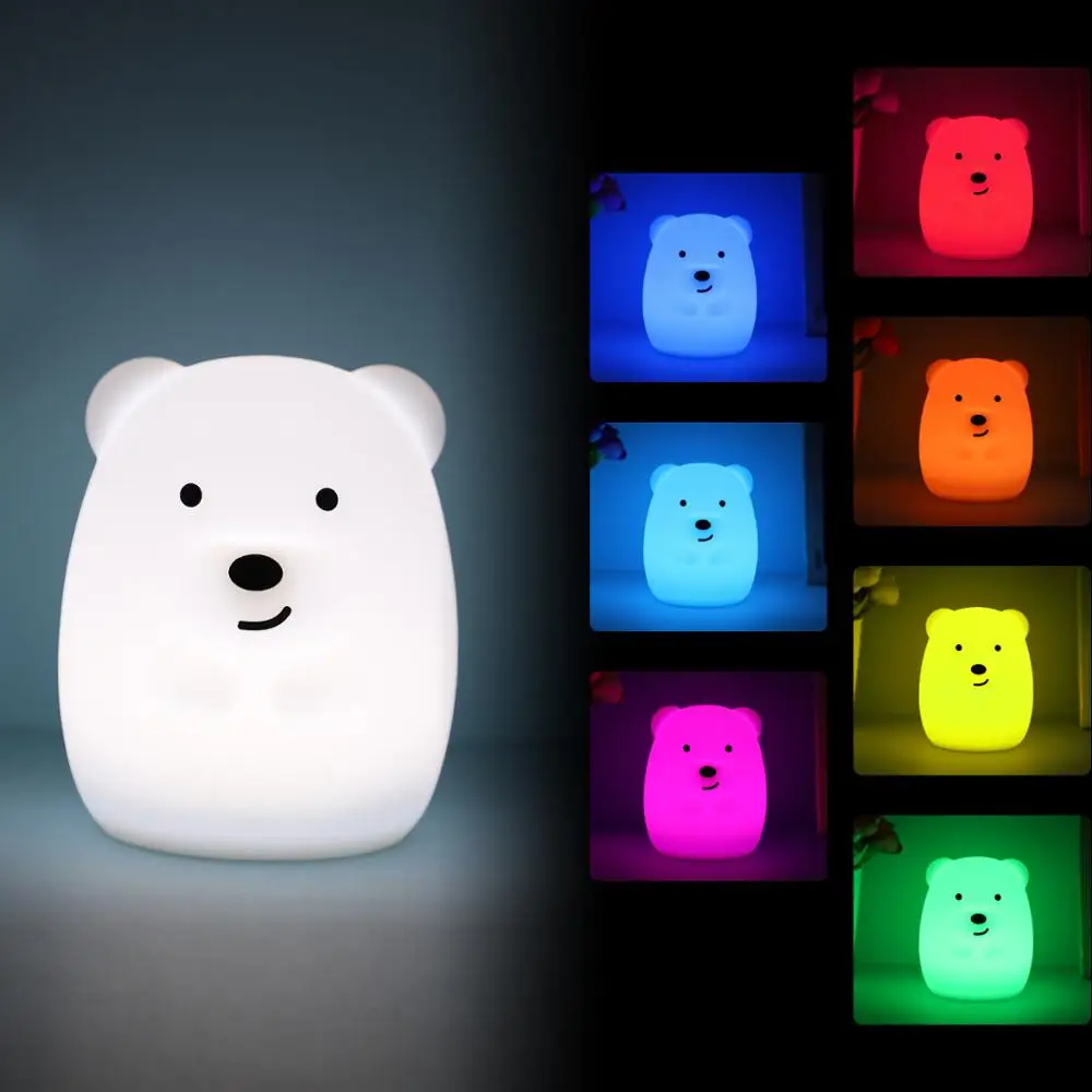 

Mini Bear LED Night Light 9 Colors Portable Lighting LED Bulb Cartoon Silicone Bedroom Bedside Lamp for Children Kids Baby Gift
