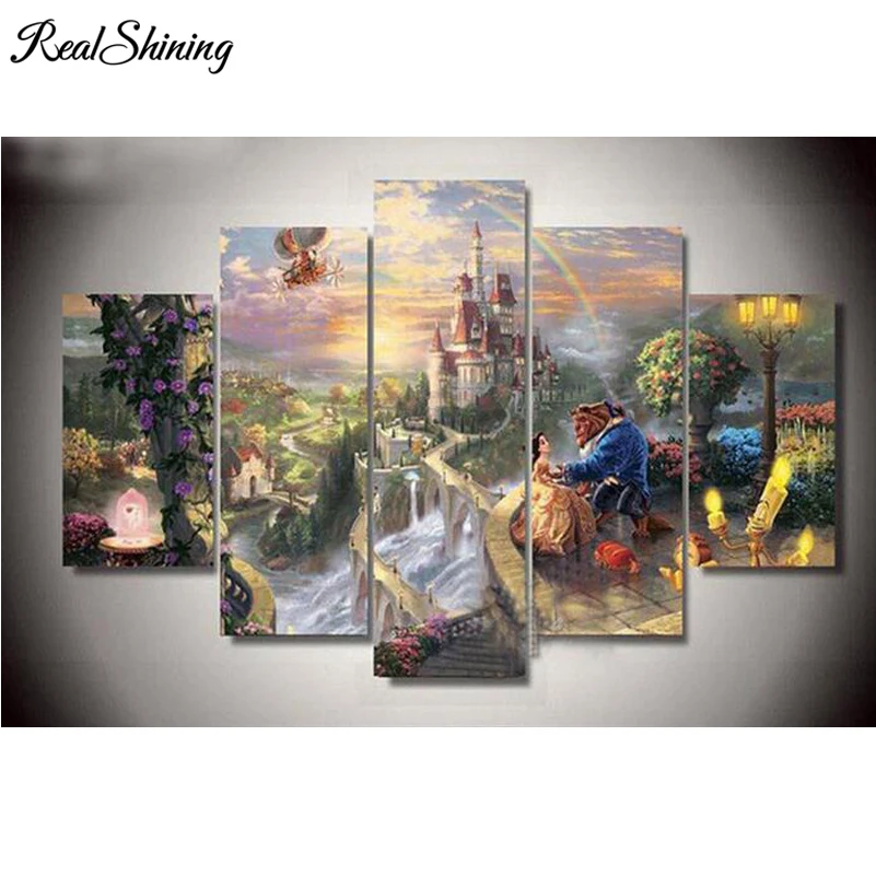 

REALSHINING 5pcs mosaic full 5d diamond embroidery castle scenery diamond painting cross stitch square Multi-picture FS1111