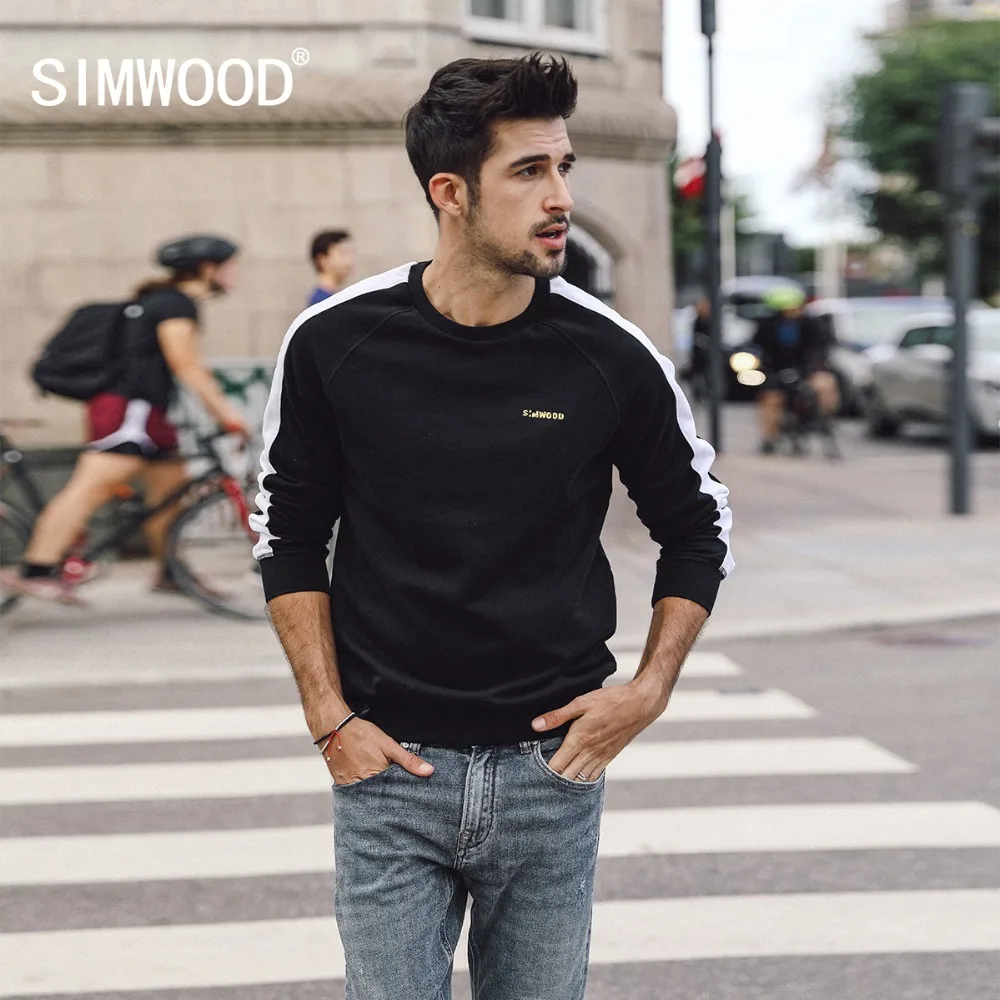 Мужской пуловер с рукавом реглан SIMWOOD, худи с вышивкой, свитшот для бега из хлопка, уличная одежда, новая модель 180359 на осень и зиму