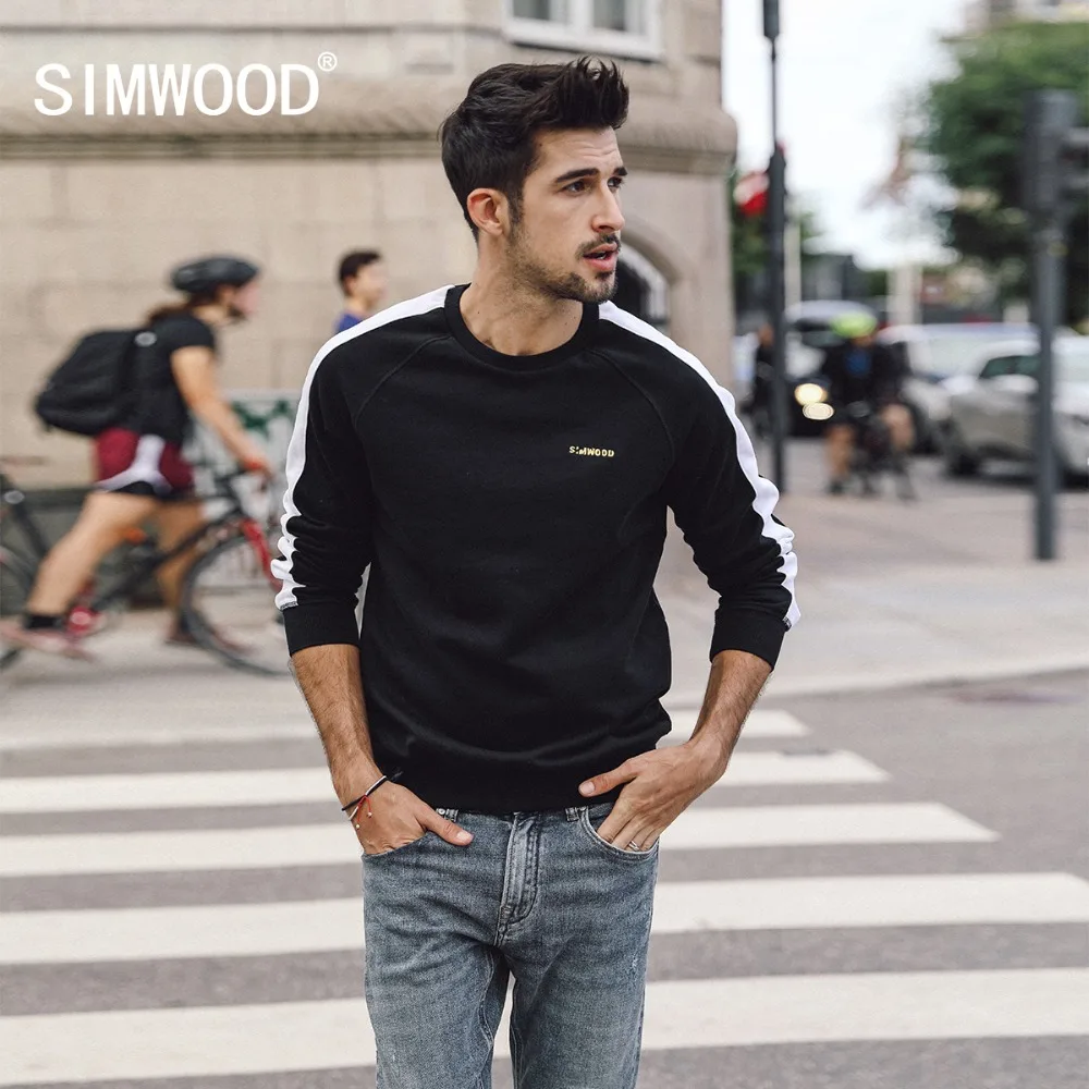 

SIMWOOD 2019 spring Winter New Pullover Hoodie Men Joggers Sweatshirts Raglan Embroidery Cotton Streetwear Hoodies 180359
