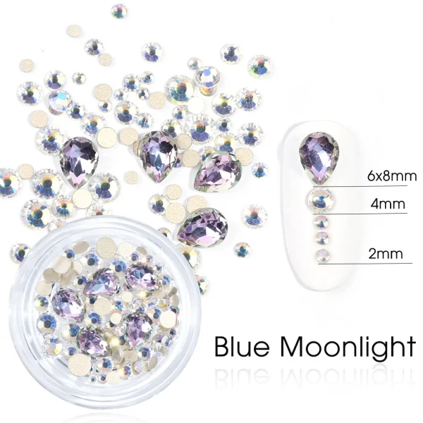 Смешанный дизайн ногтей, радужные голографические Стразы для ногтей, 3D Подвески, плоские с оборота бусины, декор для ногтей, камень, CH070-2 - Цвет: Blue Moonlight