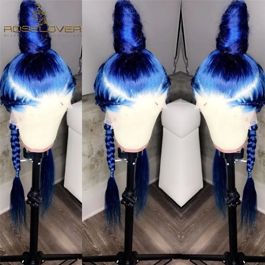 Transparent Lace Colored Blue 13*6 Lace Front Human Hair Wigs Straight Brazilian Remy Lace Front Wig Pre Plucked Bleached Knots