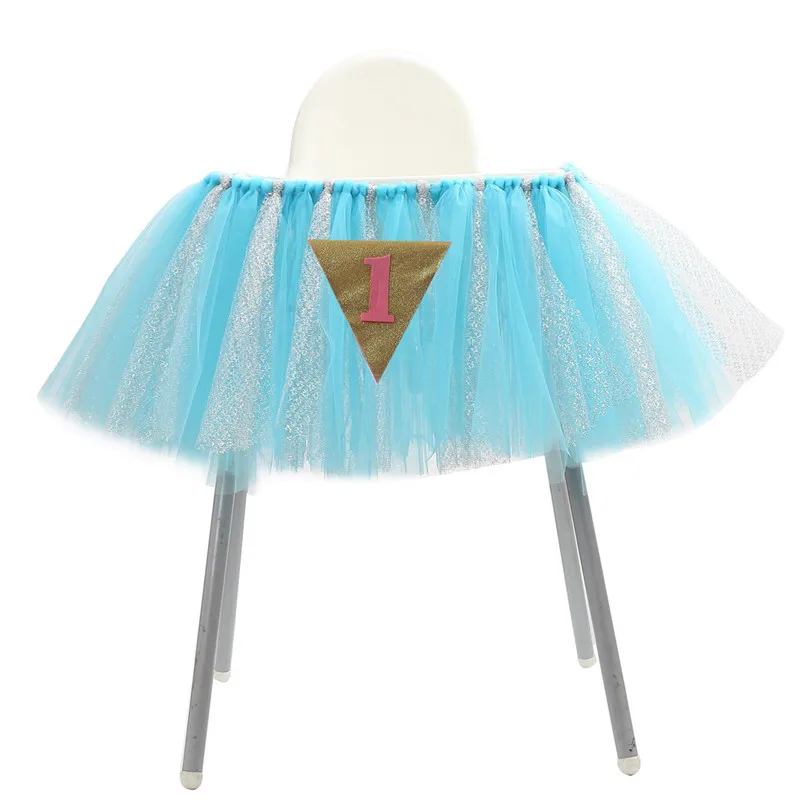 Детская блестящая фатиновая юбка с высоким стульчиком для первого дня рождения торт Smash пачка декоративный баннер для девочек лоскутное цвет Вечерние Декорации