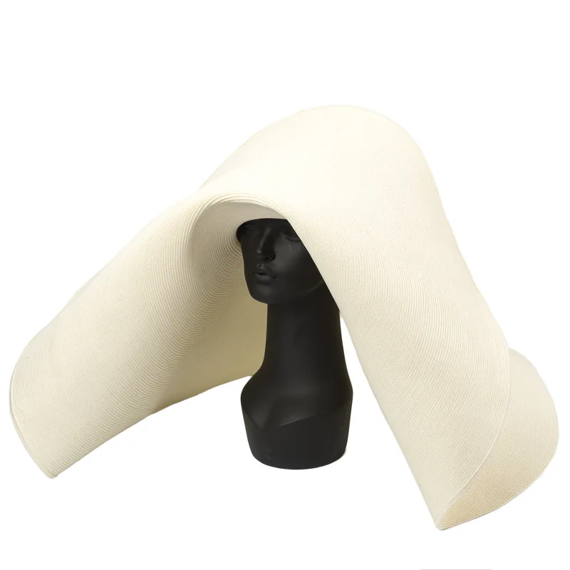 

01903-HH7206 WHITE photographed model show catwalk 40cm wind brim leisure beach lady SOFT PAPER cap women holiday sun hat