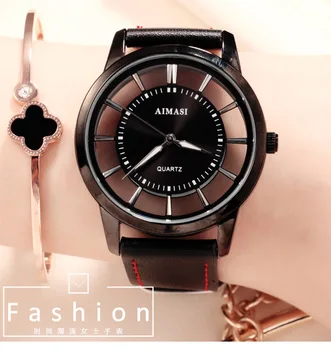 

Aimasi Brand Luxury Real Leather Women Ladies Quartz Clocks Casual Simple Ultrat Hollow Dial Wristwatches Montre Femme Hodinky