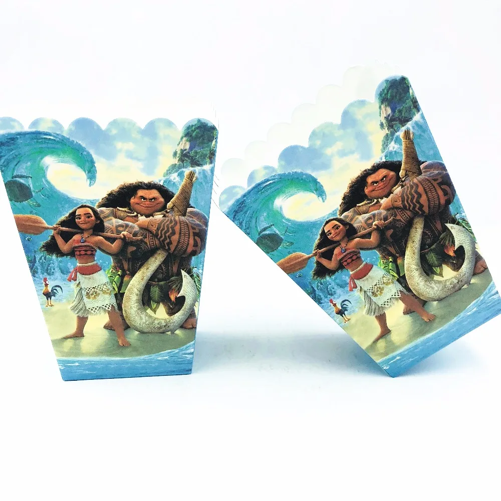

6pcs Moana Birthday Party Decoration Favors Popcorn Boxes Gift Box Baby Shower Party Supplies Paper Supplies Set