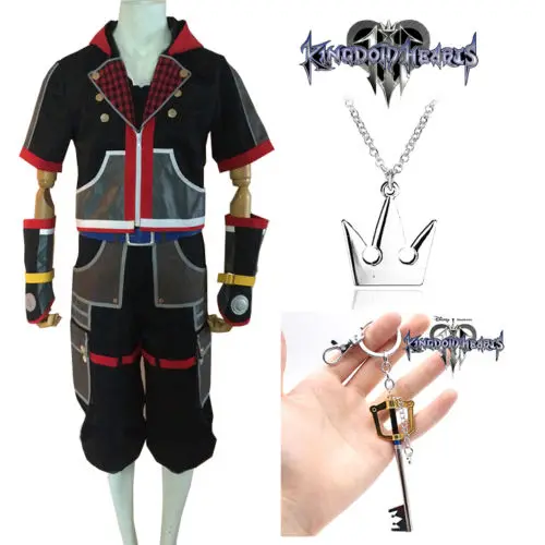 

Game Kingdom Hearts Sora Tops+Shorts+Bracers+Necklace+Keychain Halloween Cosplay Costumes Set Suits Outfit Props Set Unisex Gift