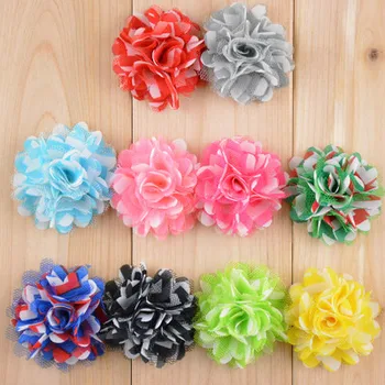 

40pcs/lot 5CM Baby Girl Chiffon Satin Mesh Flower Chevron DIY Children Headwear Accessories