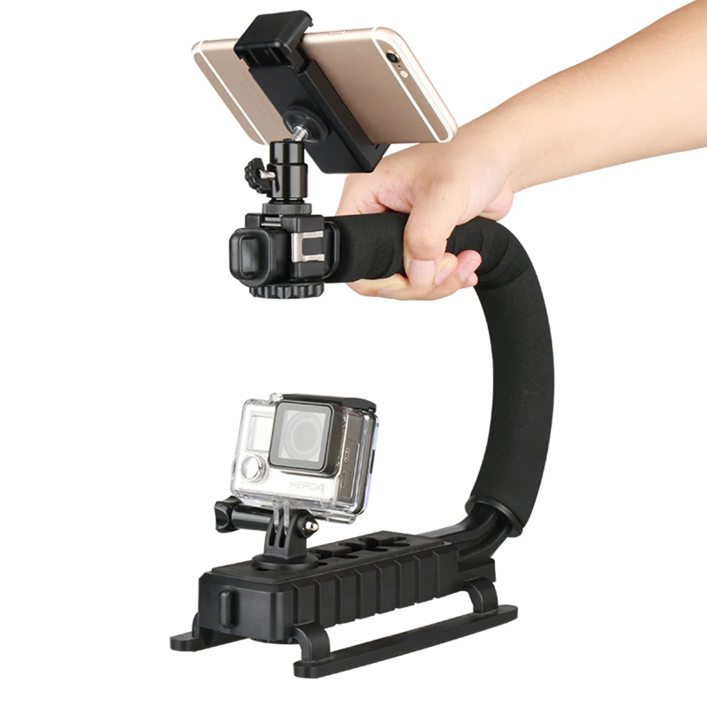 Universal 3 Shoe 1/4 C Shape Handheld Phone Camera Mounts Video Stabilizer Grip Holder Bracket