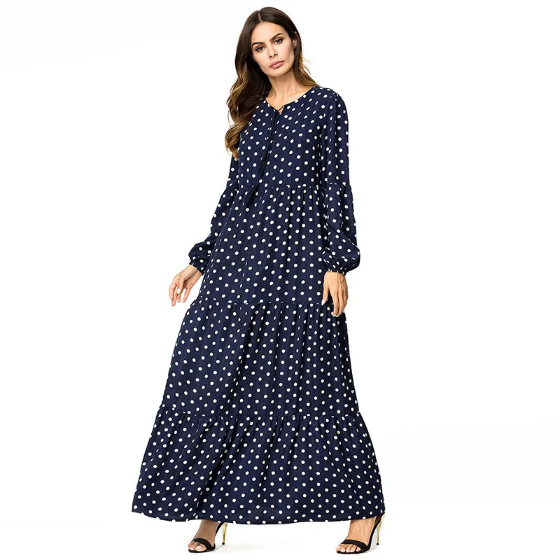 ShejoinSheenjoy Dot Print Autumn Long Sleeve Maxi Dresses Muslim Abaya Boho Tassel Casual Women Long Dress Pluse Size Clothing Dresses