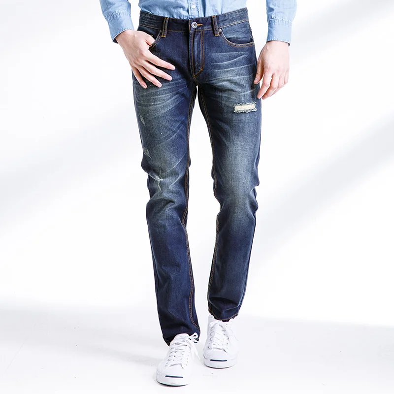 Fashion Full Length Solid Skinny Distressed Jeans Men Brand Designer