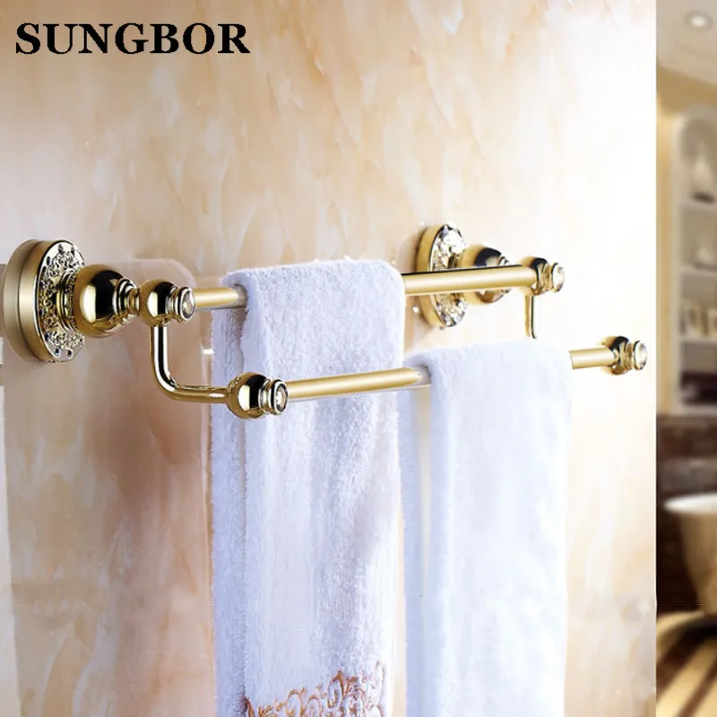 Bathroom accessories golden brass 60cm Double towel bars bathroom towel