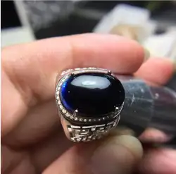 Натуральный Синий сапфир мужское кольцо 925 стерлингового серебра ювелирные украшения handworked ювелирные изделия, кольца на палец драгоценный