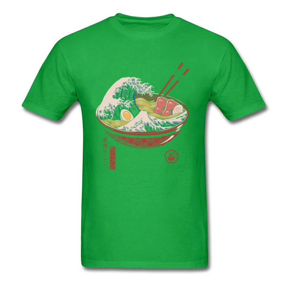 Casual T Shirts Graphic Crewneck Great Ramen Wave Pure Cotton Men Tops & Tees Casual Short Sleeve Clothing Shirt Great Ramen Wave green