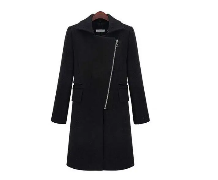 Приталенное зимнее женское пальто с меховым воротником на молнии, классическое черное пальто трапециевидной формы, Базовые Куртки, Пальто 5XL размера плюс, смесь шерсти