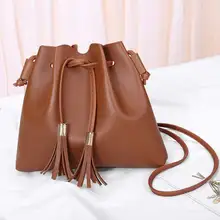 Женская сумка-мессенджер из искусственной кожи, одноцветная сумка-мешок с кисточками, женские повседневные сумки через плечо MUG88