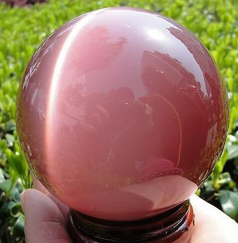 

SUIRONG---615+++ Hot Sell ASIAN QUARTZ PINK CAT EYE CRYSTAL BALL SPHERE 60MM + STAND