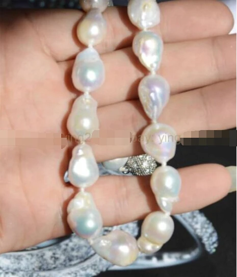 

NEW AAA+ SOUTH SEA WHITE BAROQUE PEARL NECKLACE 18" Rhinestone Magnet Clasp