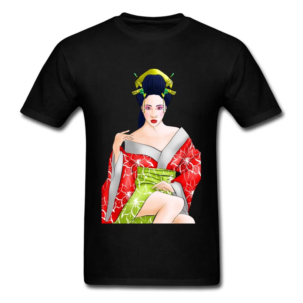 Red Lotus Geisha Cotton Fabric Tops Shirts for Students Print T Shirt Casual Graphic Round Collar Sweatshirts Short Sleeve Red Lotus Geisha black