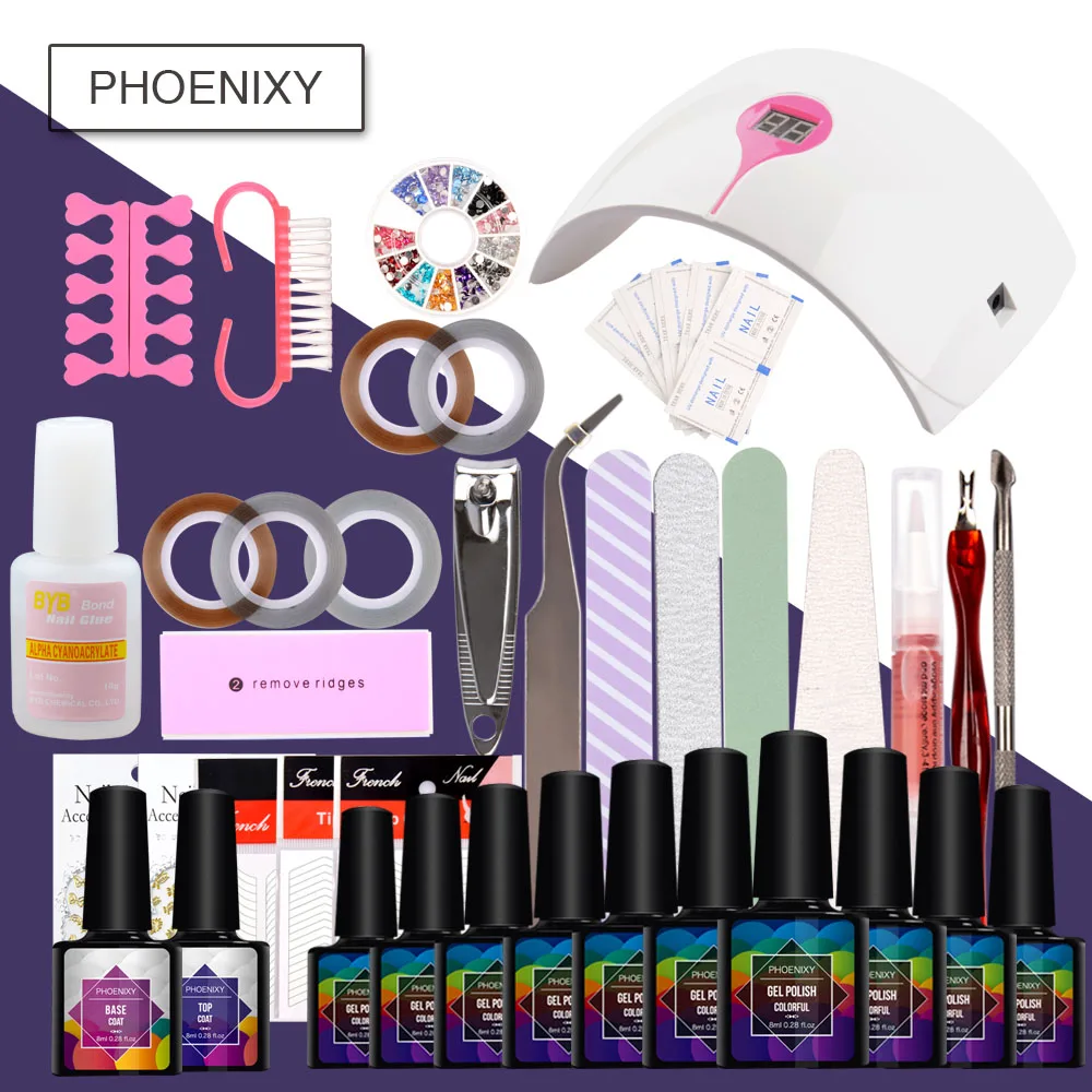 

Nail Art Set Manicure Tool 4Color Nail Polish Gel With 24W LED Lamp Dryer Varnishes Base Top Coat Gel Lacquer Kit For Manicure