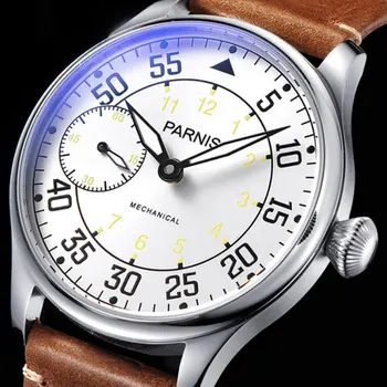 

New Arrival Parnis 44mm Hand Winding Mechanical Mens Watches ST 6497 Mechanical Watch Men Waterproof Leather Top Sale