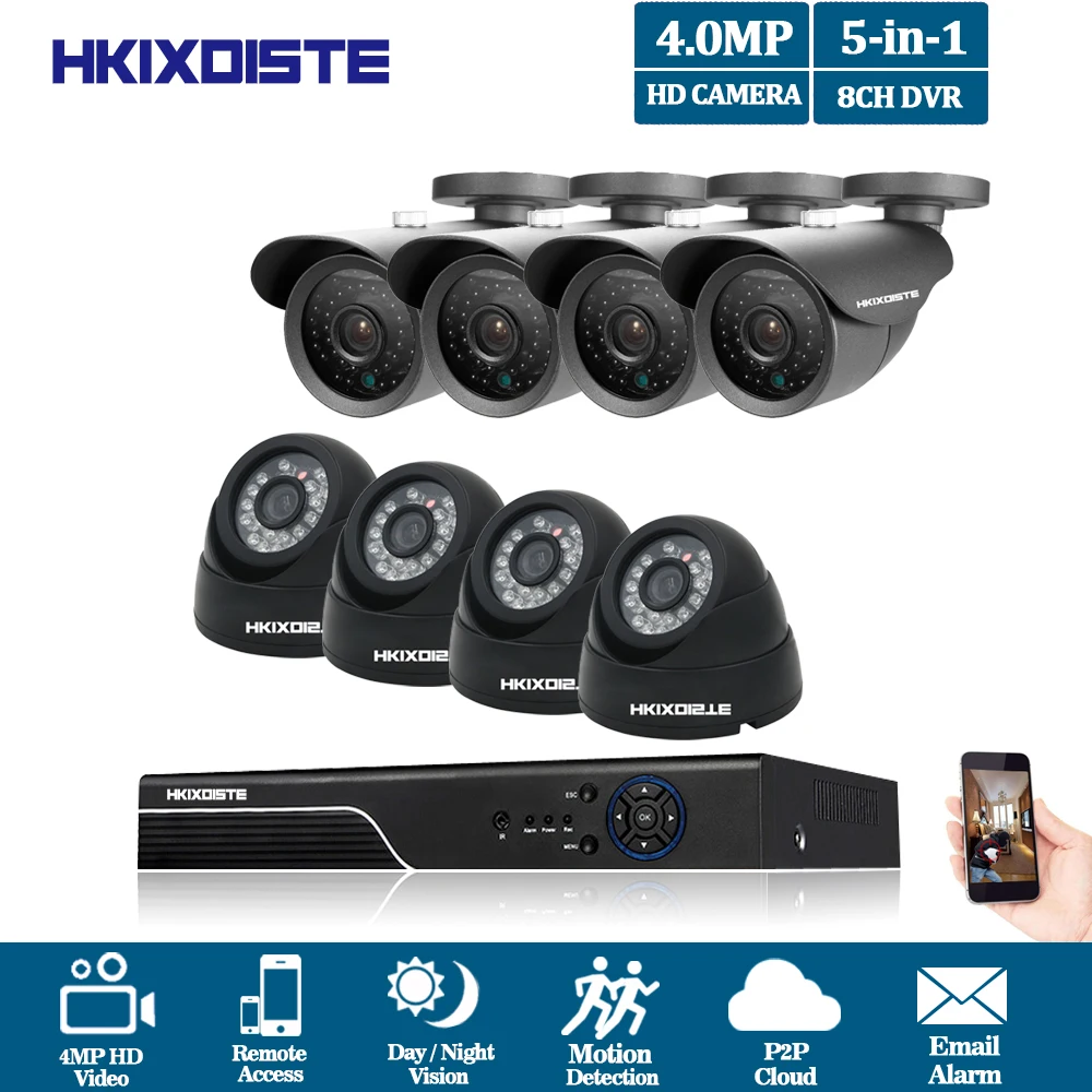 

HKIXDISTE 4mp CCTV Surveillance Kit 4mp Security Camera System 8ch DVR 4MP 2K Video Output Kit CCTV Easy Remote View on Phone