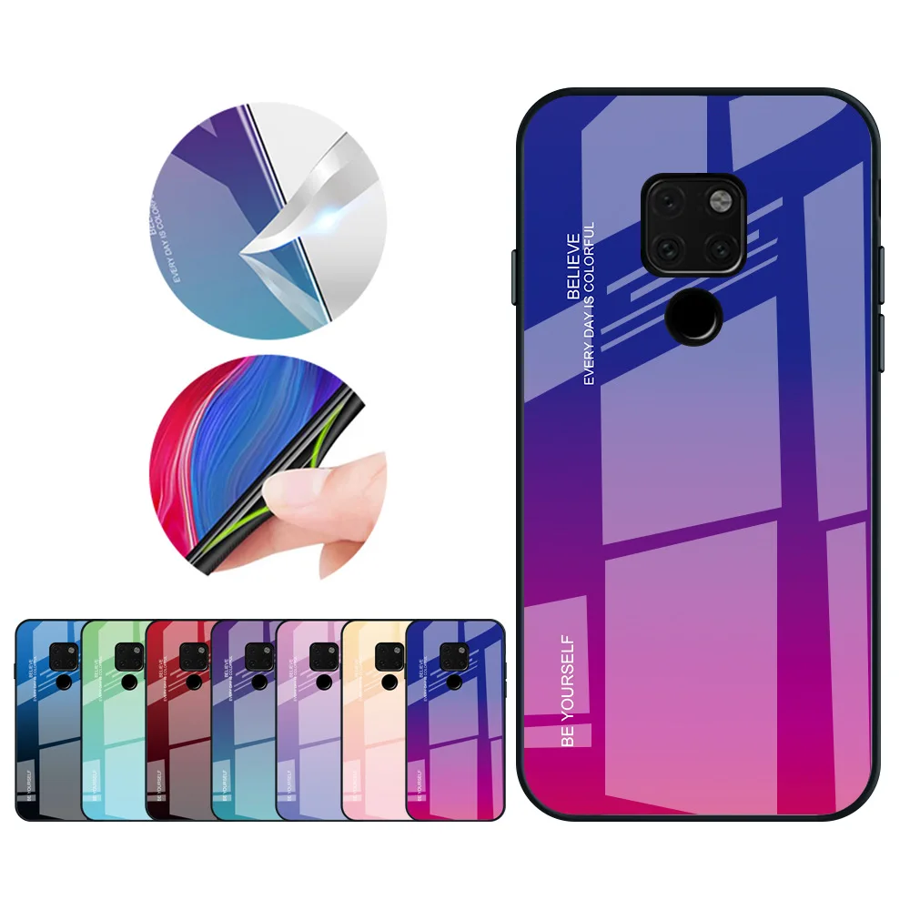 Градиентный стеклянный чехол для Huawei Y5 Y6 Y7 Prime 2018 P8 Lite 2017 мягкий TPU Mate 20 Pro защитный |