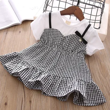 

Girls Blouse Dress 2018 New Summer Brand Girls Clothes Plaid Fake Two Piece Design Baby Girls Dress Casual Dress for 2-6 Years